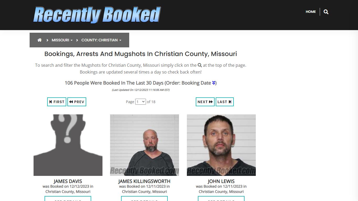 Bookings, Arrests and Mugshots in Christian County, Missouri